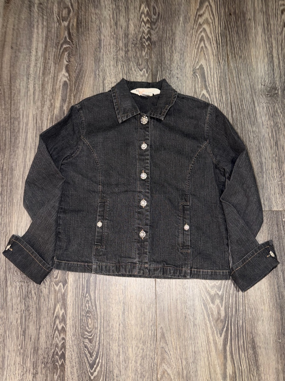 GW Jeans Co Vintage Black denim jacket with rhinestone buttons Size Small